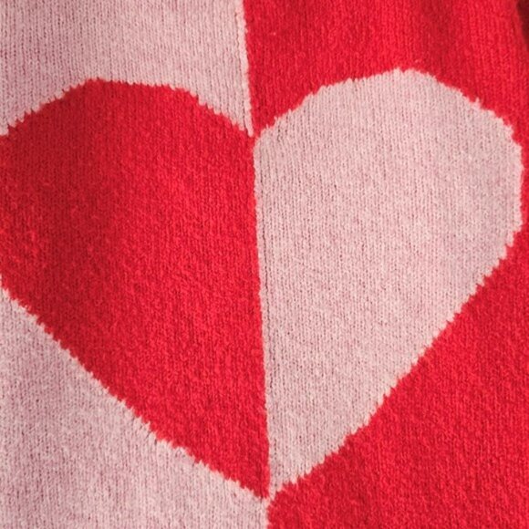 Cupcakes & Cashmere Women's Sweater Size XS Red Pink Colorblock Heart Retro - Picture 2 of 11